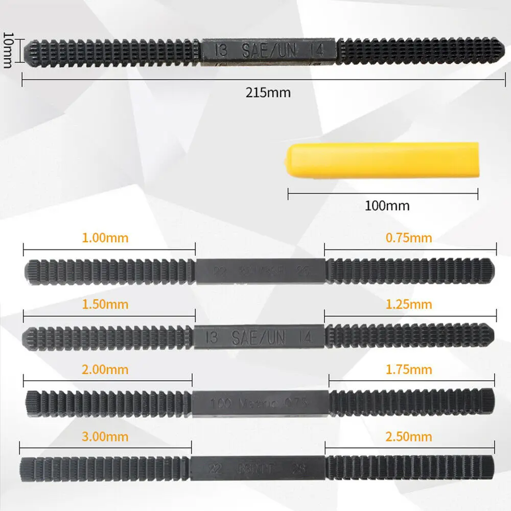 Picture 5: Thread Repair File Metric Thread Restoration Repair File Cleans Damaged Threads 0.75-3 mm Pitch Metal Hardware DIY Hand Tools