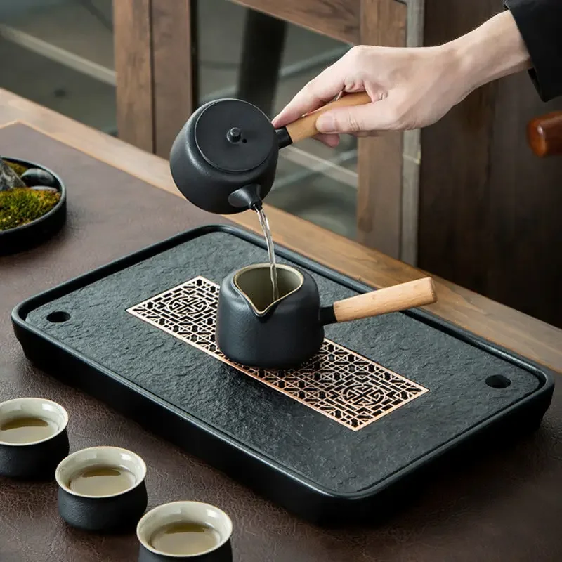 

Drip Chaban Stone Tea Tray Kung Fu Chinese Serving Vintage Large Tray Luxury Kitchen Plateau Miroir Tray Decoration Table