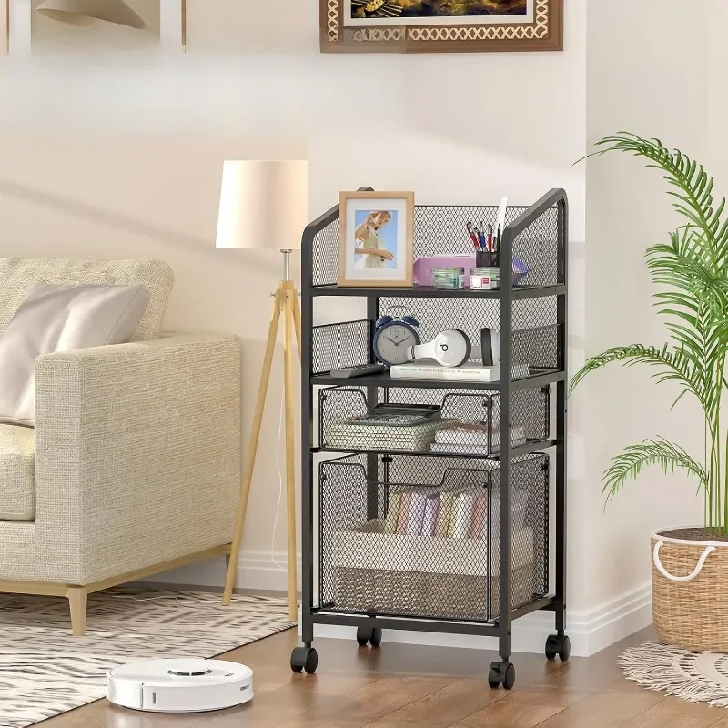 Multi-functional Household Goods Wrought Iron Multi-layer Rack Trolley Office Document Storage Rack Floor Snack Trolley