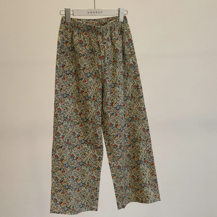 High Waist Wide Leg Casual Pants Women's Summer Floral Print Nine Points Walking Pants Loose Fit Grandmother Pants Japanese S...