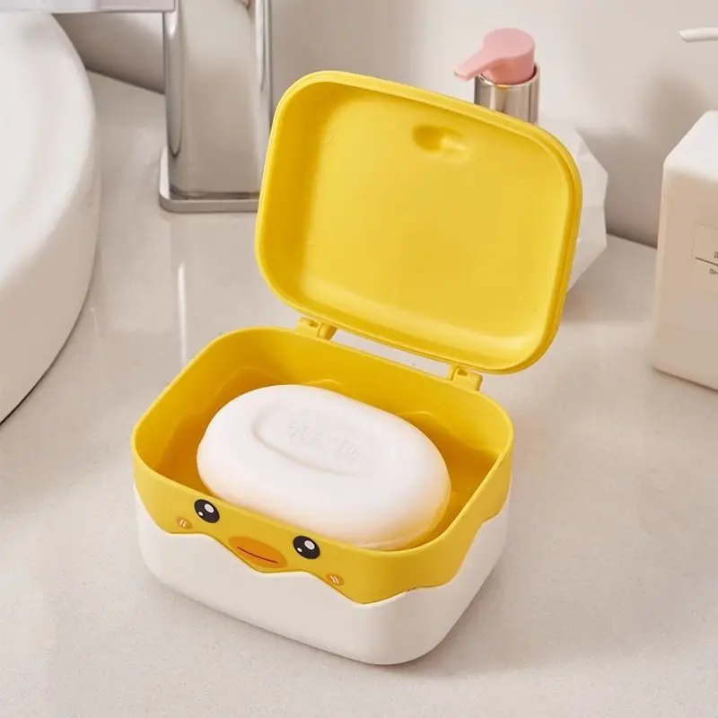 Zeepkist Cartoon Schattige Chick Gebroken Shell Ontwerp Plastic Dubbele Cover Draineerbare Lade Draagbare Badkamer Toiletopslagbenodigdheden