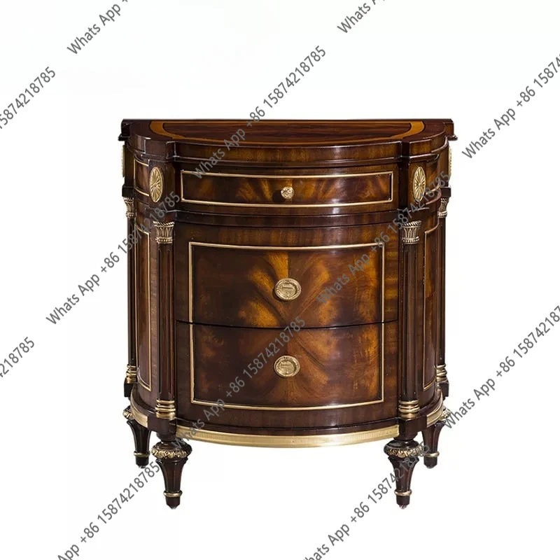 Bedside table mahogany solid wood bedside cabinet retro furniture with storage neoclassical copper cabinet