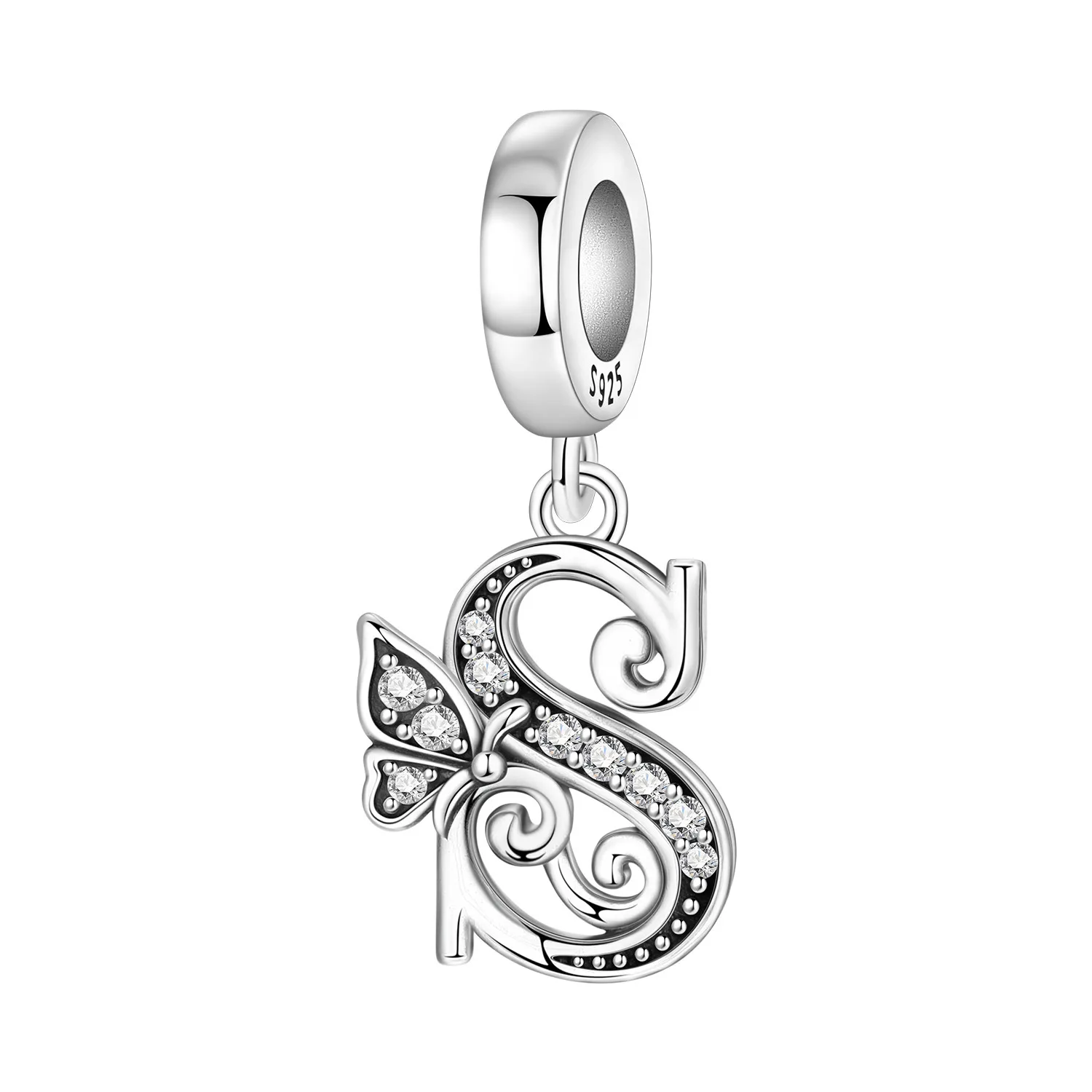 Original 925 Sterling Silber CZ Zirkon Schmetterling A-Z 26 Buchstaben Charms Alphabet Perlen Anhänger Fit Armband Halskette DIY Schmuck