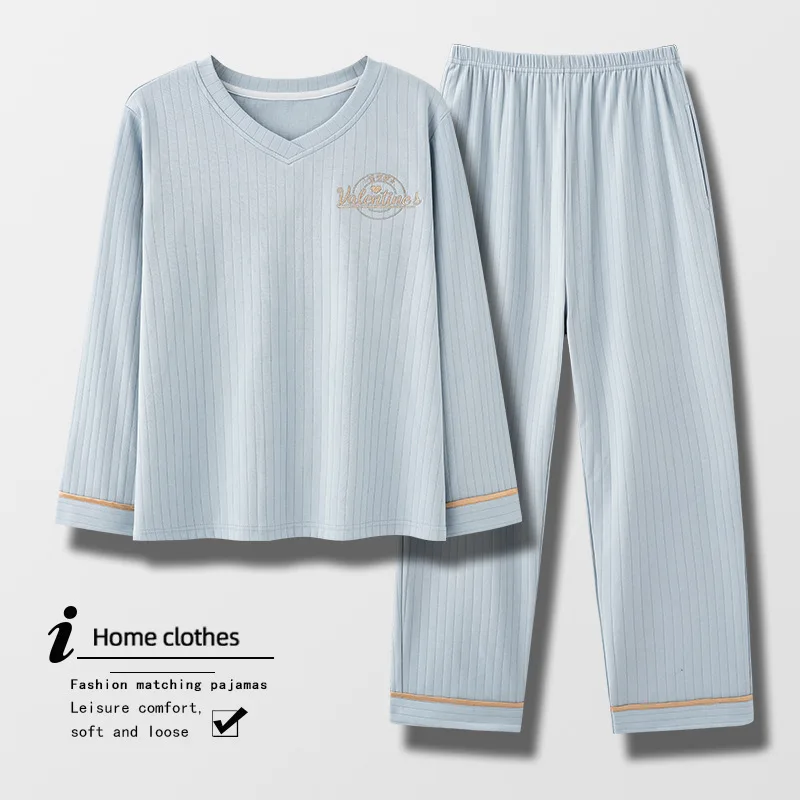Conjuntos De Pijama Large Size Cotton Long Sleeve Women's Pajamas Set V Neck Top Trousers Sets Home Wear Sleepwear Clothes 4XL image 3
