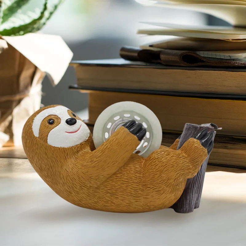 Cute Sloth Cartoon Style Resin Tape Dispenser with Tape Cutter Fun and Practical Adhesive Holder Unique Desktop Organizer Gift