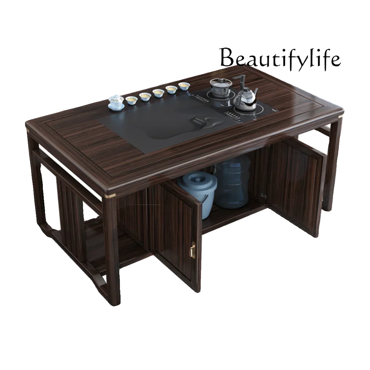 Ebony solid wood tea table and chair combination modern new Chinese living room home tea table office hospitality