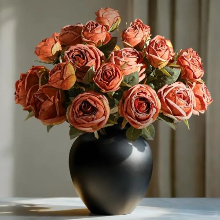 

20pcs Vintage Roses Silk Rose Artificial Flowers Real Touch Flowers with Stems Floral Arrangement Full Bouquet Centerpiece Tabl
