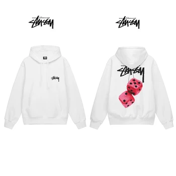 Stussy 남녀공용 후드티 스웻셔츠 플러스 플리스 풀오버, 힙합 스트리트웨어 탑, 프린트 트렌드 브랜드, 가을 겨울 신상 