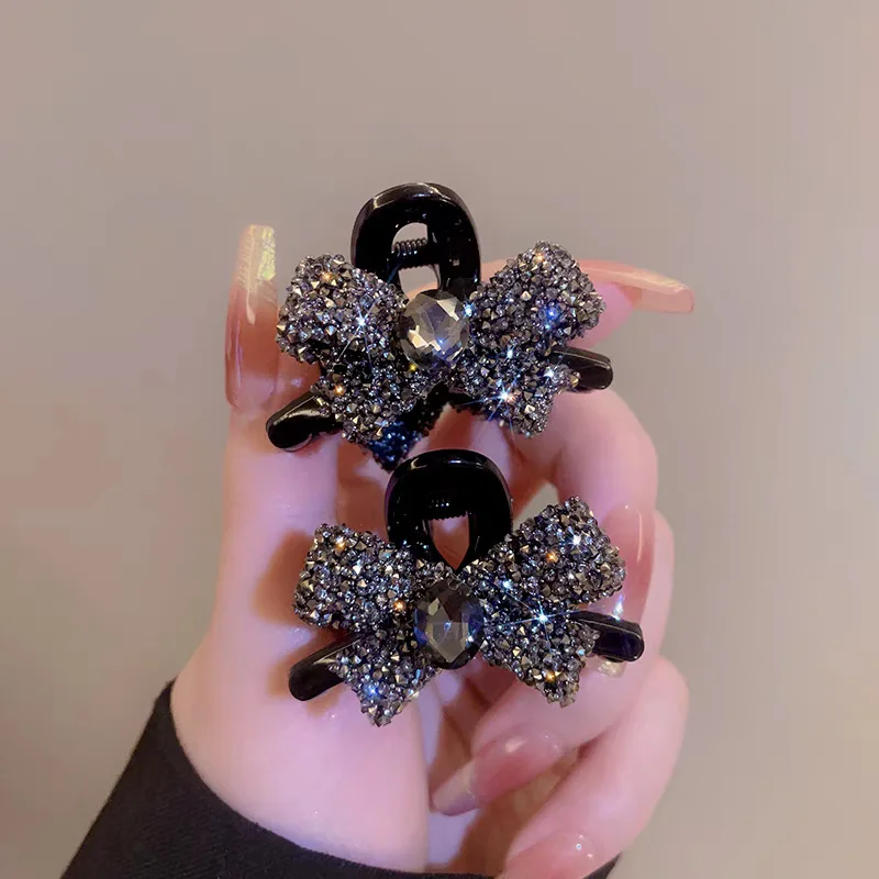 2Pcs Funkelnden Diamant Bogen Clip Kaffee Farbe Licht Luxus Haar Zubehör Feste Seite Clip Dating Pendeln Exquisite Kopfbedeckungen – Detail 4