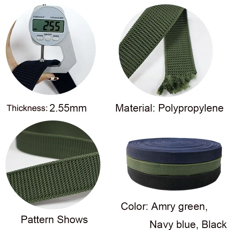 5 Yards/10 Yards 25mm Heavy Webbing Polypropylene 2.5mm Thickness Outdoor Use Dog Collar and Leash DIY Backpack Belt Strap