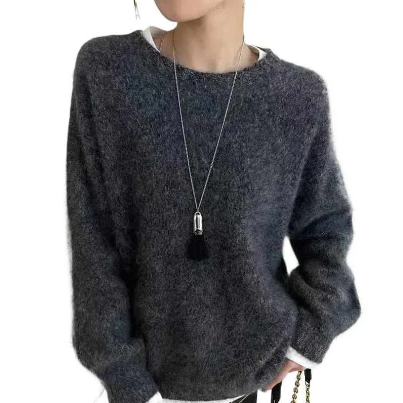 

New Autumn and Winter Lazy Crew Neck Pullover Loose Knit Fashion Base Versatile Top Temperament Commuting Brushed Knit Sweater