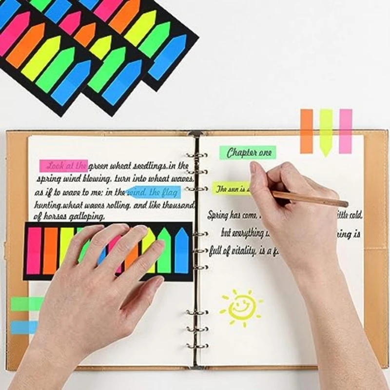 1400 PCS Fluorescent Translucent Sticky Note Flags, Arrow Flag Colored Sticky Notes, Arrow Index Tabs, Page Flag Markers