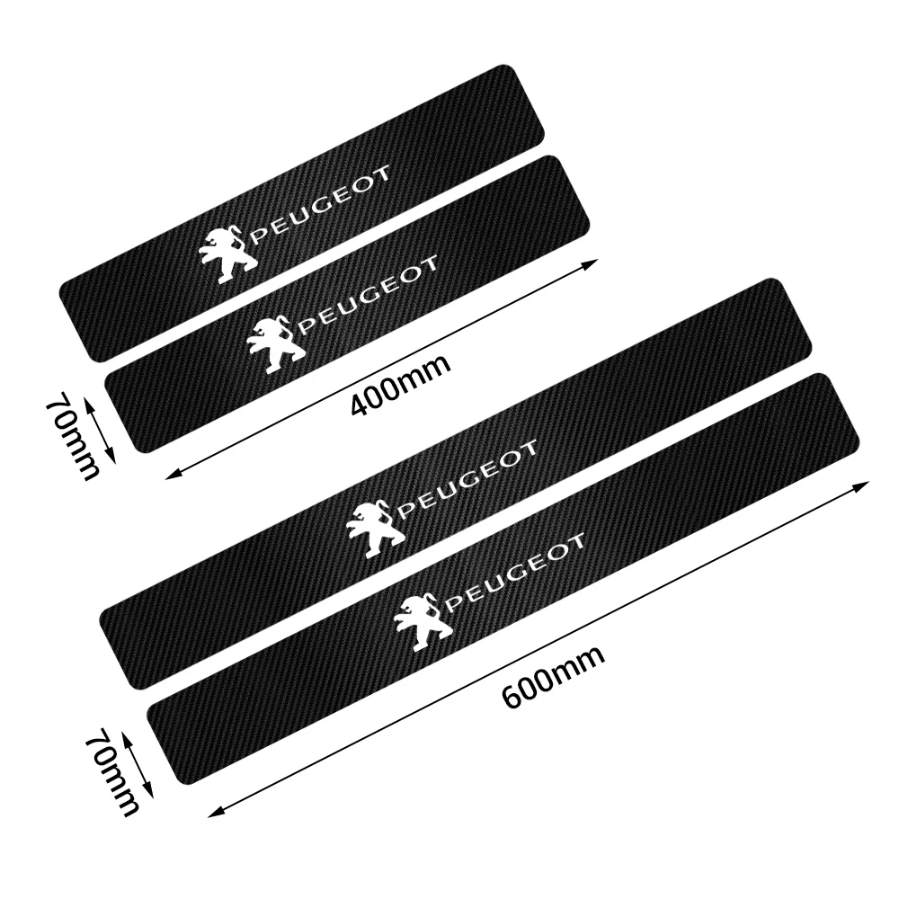 4PC Carbon Fiber Car Door Sill Stickers Auto Emblem Protective Decal For Peugeot 3008 5008 208 407 406 4008 206 308 207 2008 508