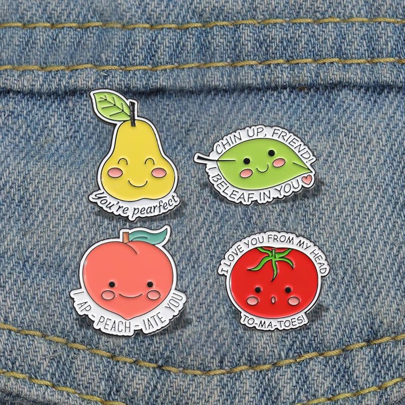 Cute Fruit Peach Pear Tomato Enamel Pins Custom You're Perfect Brooches Lapel Badges Cartoon Plant Jewelry Gift for Friends