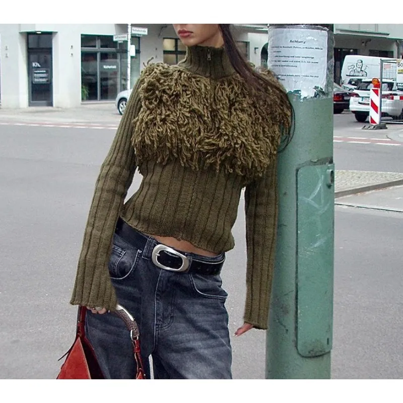 2025 New Autumn and Winter Sweater Knitwear Pullover with Tassels, Semi-High Collar, Long Sleeves