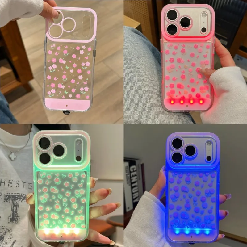 Change Color Luminous Call Light Up Flash Cute Flash Floral Print Phone Case For Samsung Galaxy S24 S25 S26 Ultra S26 Plus Cover