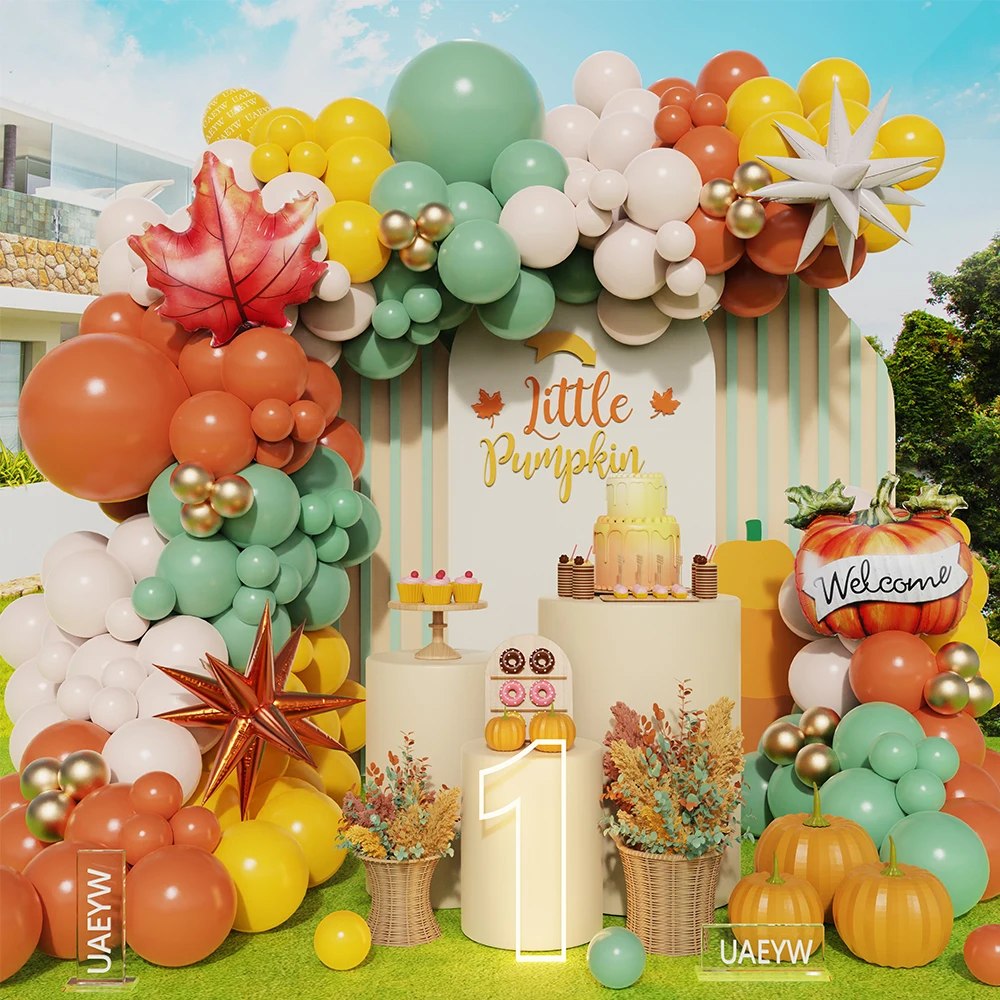 113 Uds. Kit de arco de guirnalda de globos con tema de otoño, explosión de calabaza, estrella, hoja de arce, globo, fiesta de Acción de Gracias, decoración de Festival de cosecha