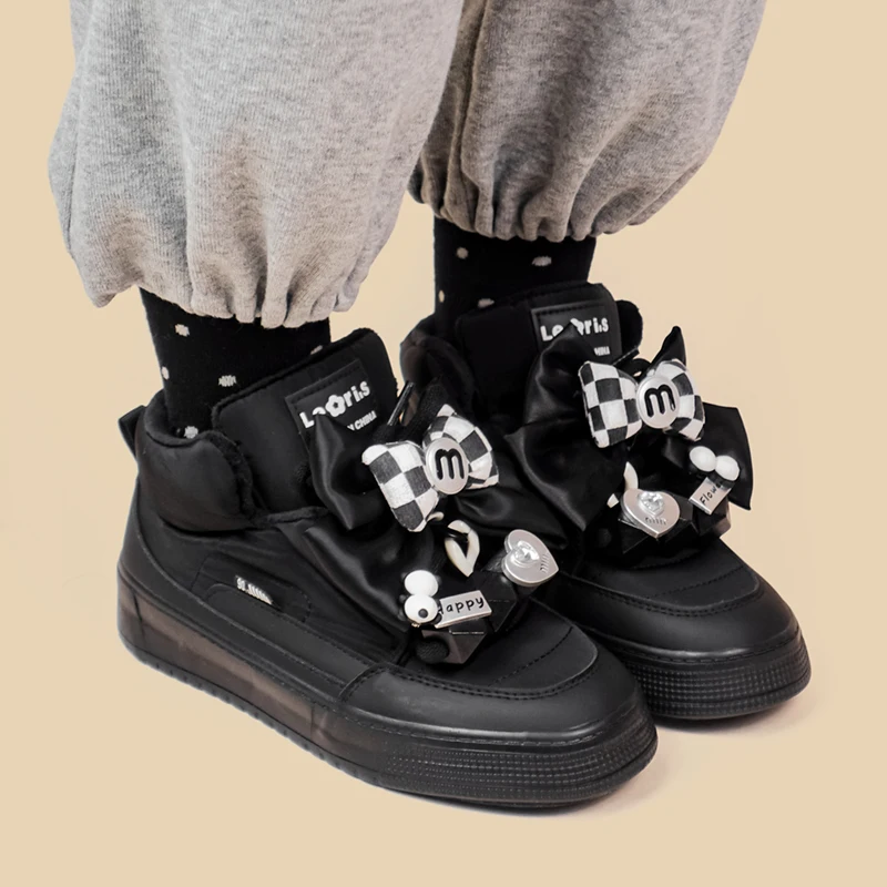 Amy and Michael Original Designer Shoes Fashion Women Sports Casual Black Sneakers Cute Girls Students Keep Warm Plush Shoes