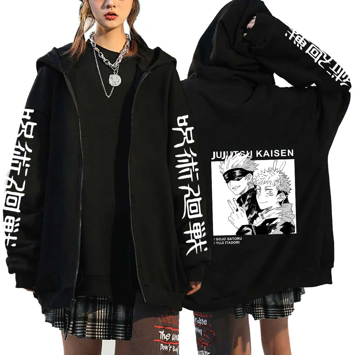 New Anime Jujutsu Kaisen Gojo Satoru Anime Hoodie Zip Up Hoodies Sweatshirts Itadori Yuji Graphic Cartoon Zipper Jackets Coats