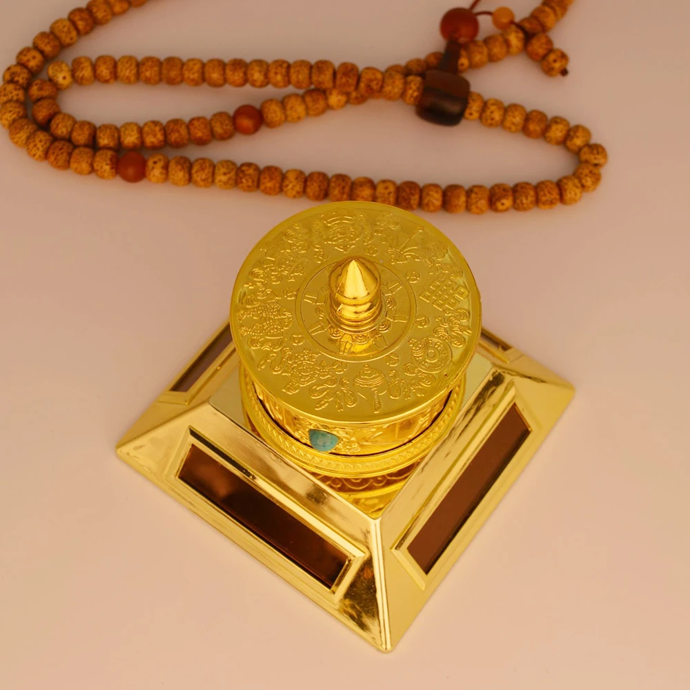 In-Vehicle Square Prayer Wheel, Solar Energy Battery Dual Purpose, Eight-Auspicious Scriptures Drum, Car Decorative Ornaments
