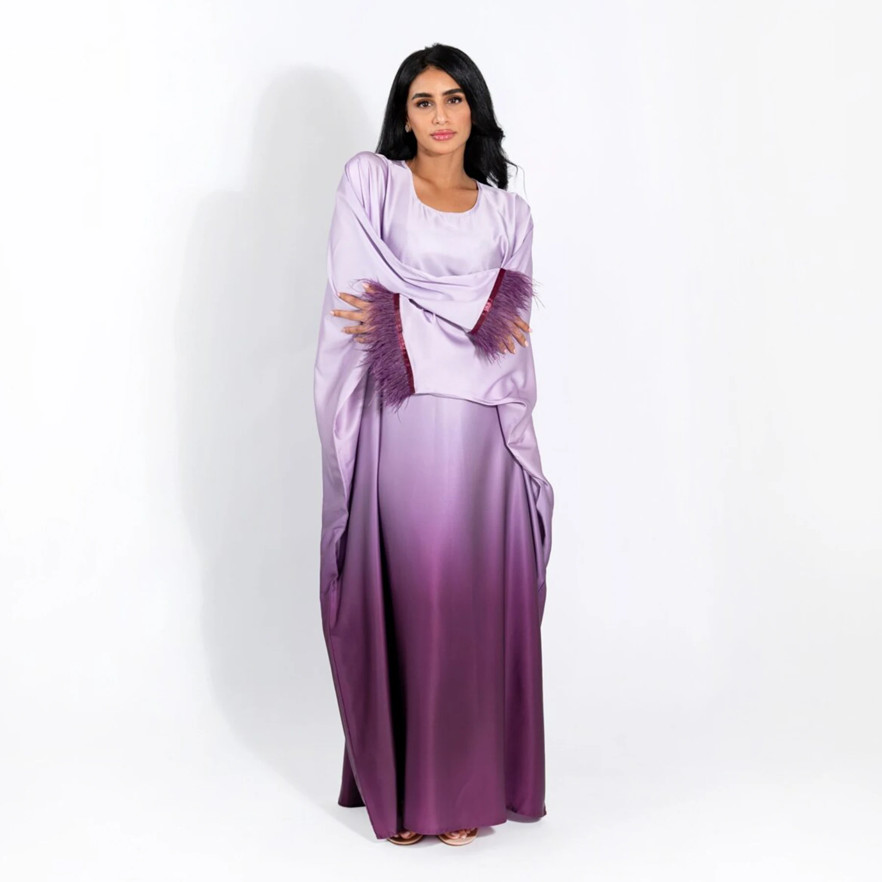 2024 Fashion Muslim Woman Clothes Arab Dubai Abaya Gradient Colour Long Dress Islamic Kaftan Abayas Pink LR811