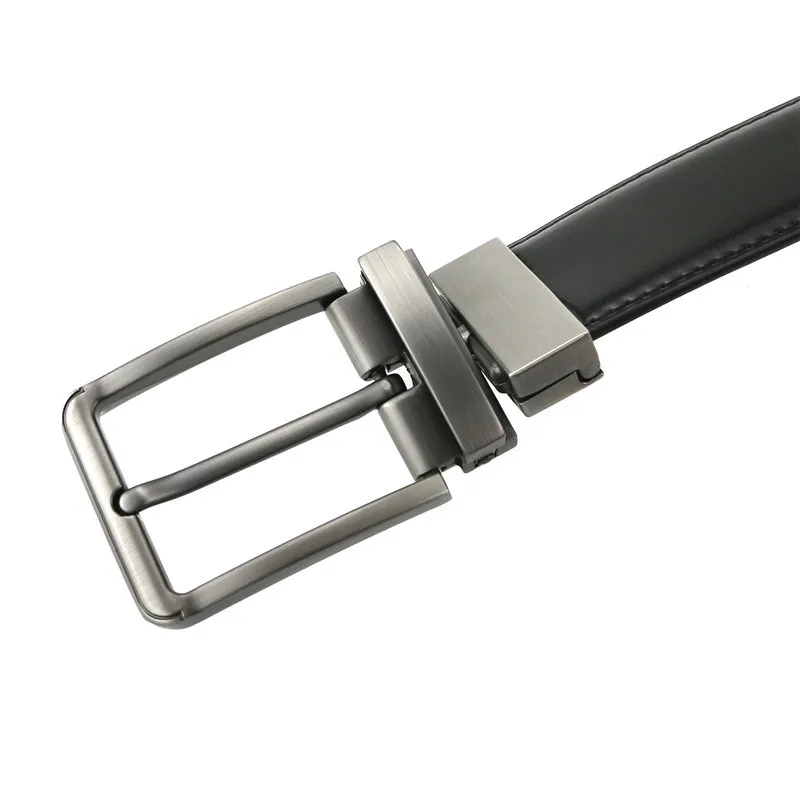 حزام جلد طبيعي حزام مزدوج الوجهين حزام الرجال النقش بالليزر حزام فاخر حزام الذكور موضة جديدة ريترو دبوس مشبك جودة عالية #6