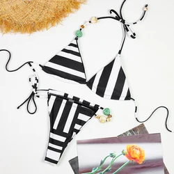 Halter Push Up Bra Tie Side Women's Swimsuit 2025 Summer Bathing Suit Lace Up Micro Bikinis Swimwear Female Brazilian Biquinis