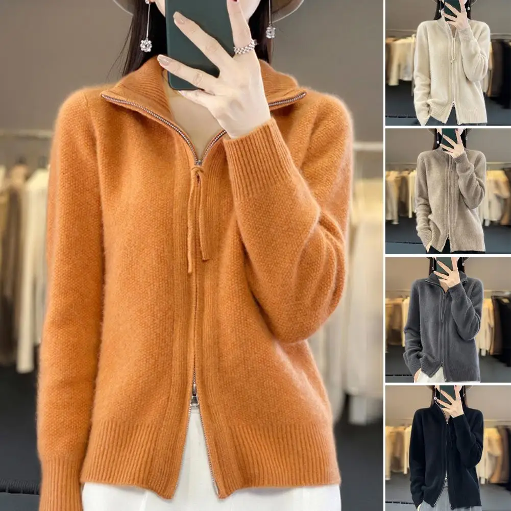 Giacca Cardigan lavorata A maglia cappotto maglione lavorato A maglia con collo alto da donna elegante con abbottonatura A doppia cerniera elegante autunno inverno per A