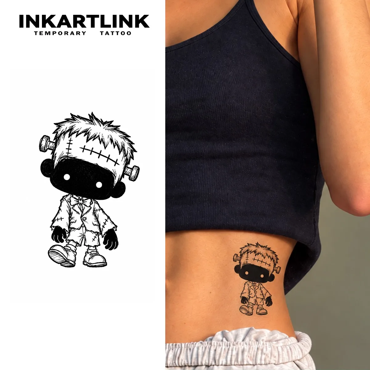 INKARTLINK 1PC Herbal Cute Frankenstein Tattoo Lasts 2-5 Days, Unisex for Halloween, Parties & Creepy Cute Style
