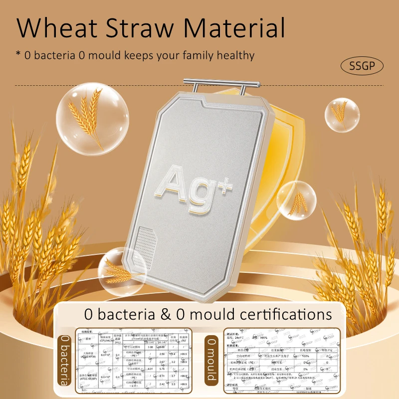 LFGB Certificate Wheat Straw 99.99% Antibacterial Cutting Board with TPE Board 0 Bacteria 0 Mould Chopping Block with Grinder