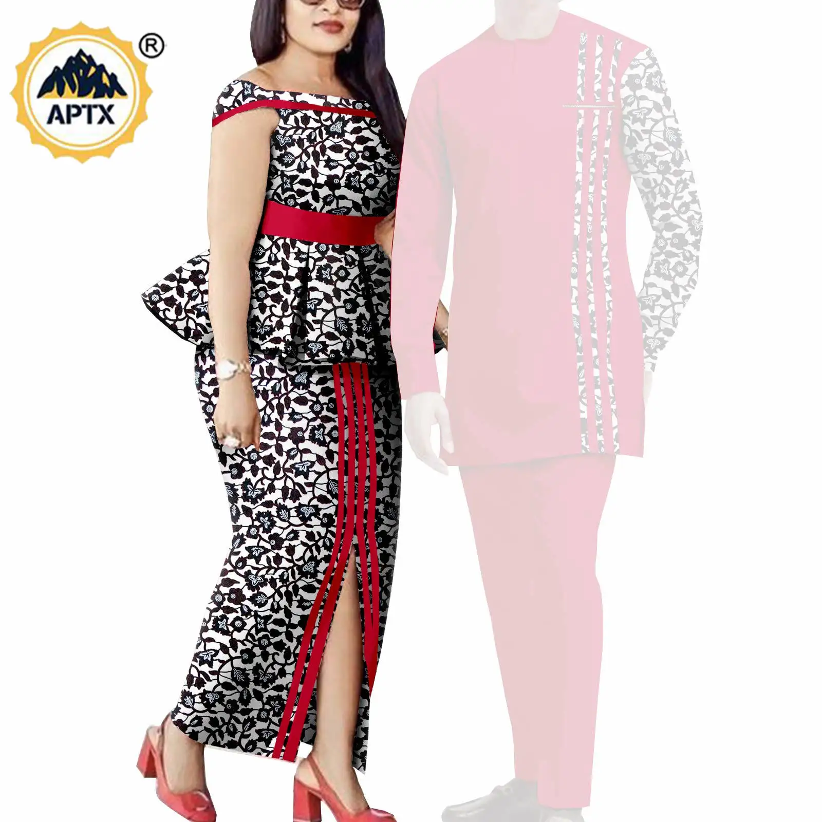 Matching Couple Outfits Men Shirts and Pants Sets Dashiki African Dresses for Women Top and Split Skirts for Wedding Y23C006