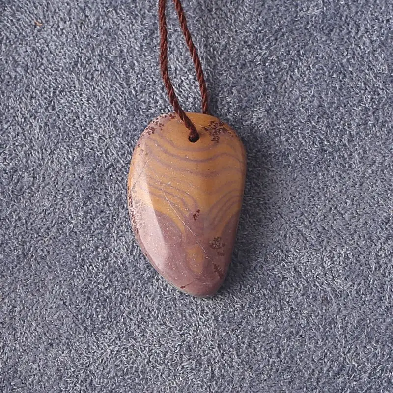 Polished Wonder Stone Teardrop Pendant, Natural Multi-Color Banded Gemstone with Swirling Patterns for Earthy Artisanal Jewelry