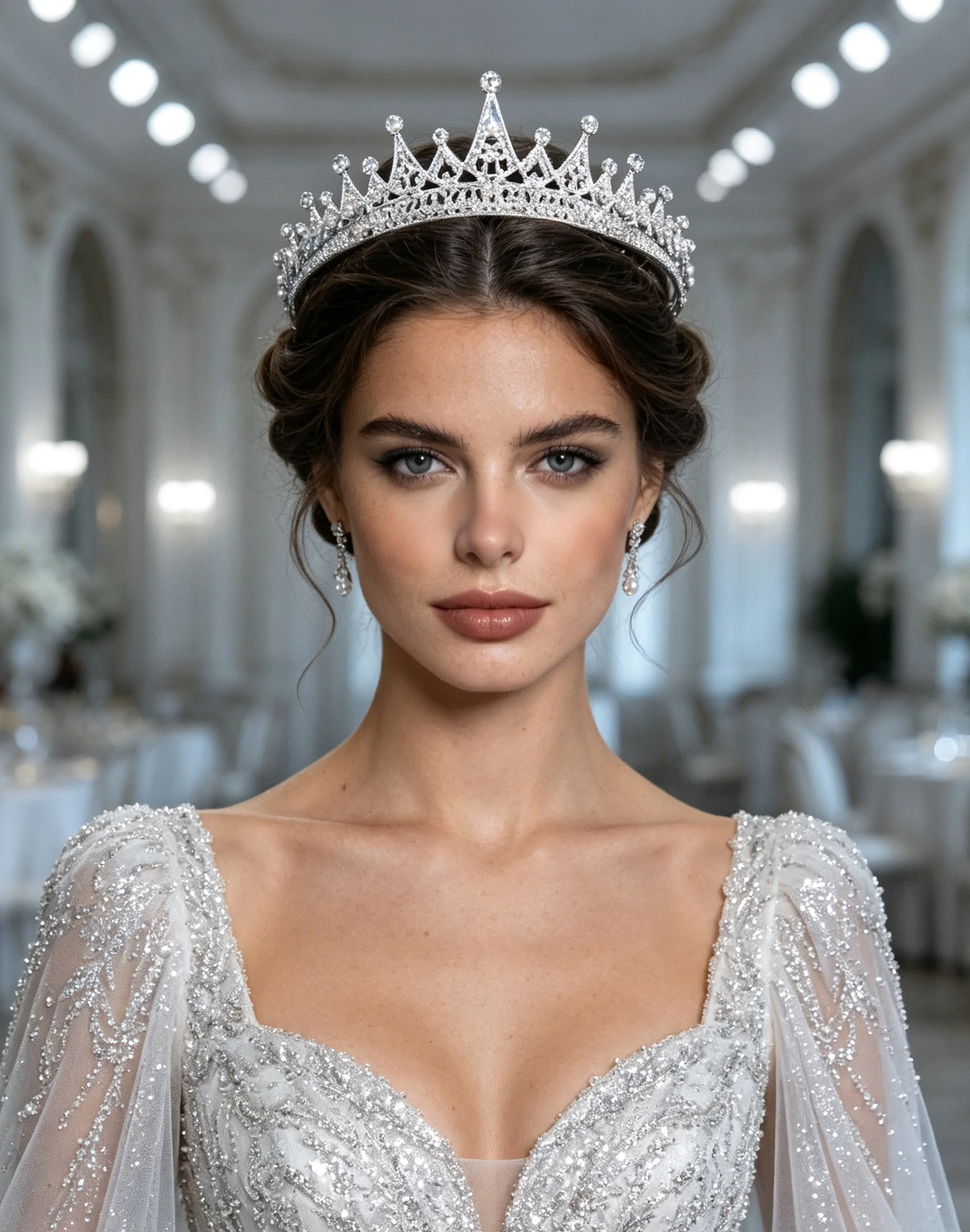 1 Piece of Vintage Pointed-Top Champagne Diamond Crown, Elegant Castle Banquet Hall Wedding Bridal Accessories
