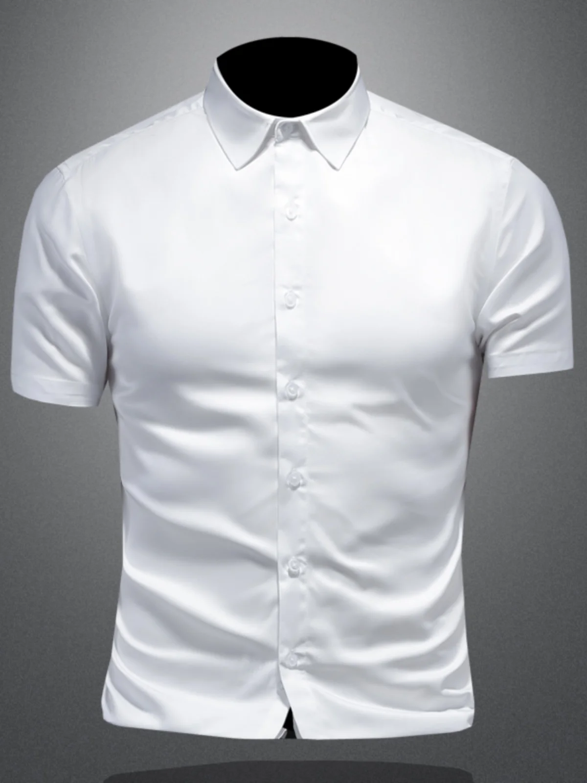 

Летняя тонкая рубашка из ледяного шелка с коротким рукавом для мужчин, модная, приталенная, повседневная, не требует глажки, дышащая, из полиэфирного волокна