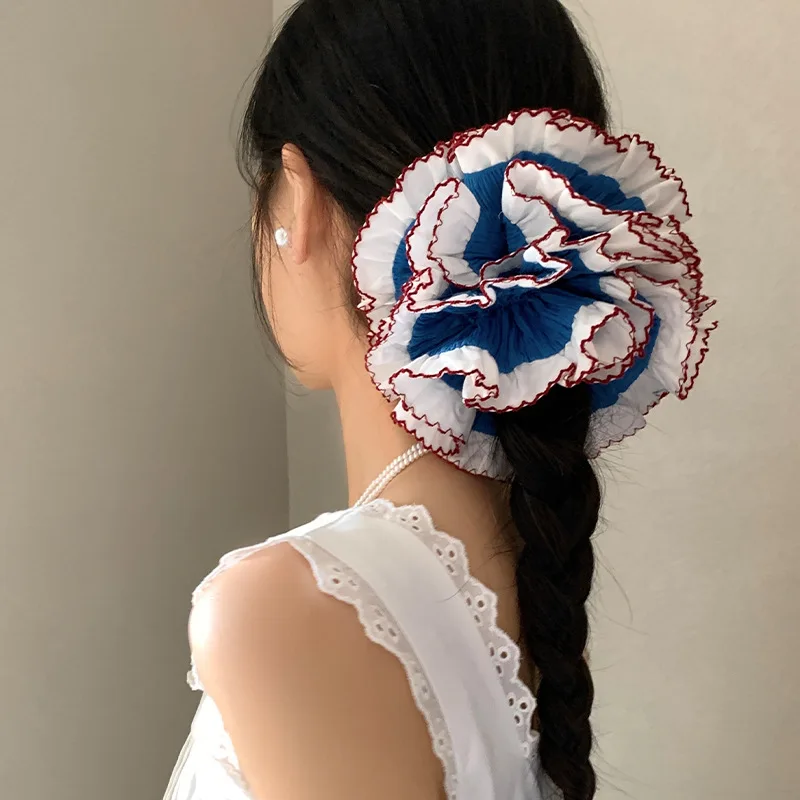 Women's New Scunchies Korean Style Lace Blue Large Intestine Hair Band Cute Headband High Ponytail Large Hair Band Headaccessory view 3