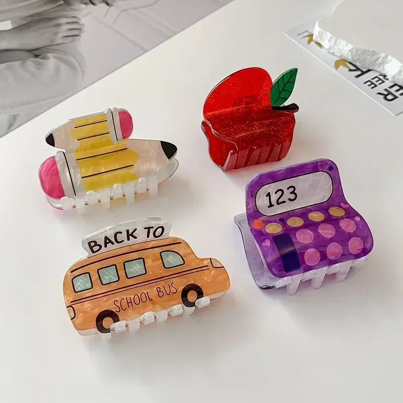 BYL New Cartoon Cute Car Style Hair Clips Acrylic Material Pencil Apple Phone Design Disc Crab Clip Female Hair Accessories