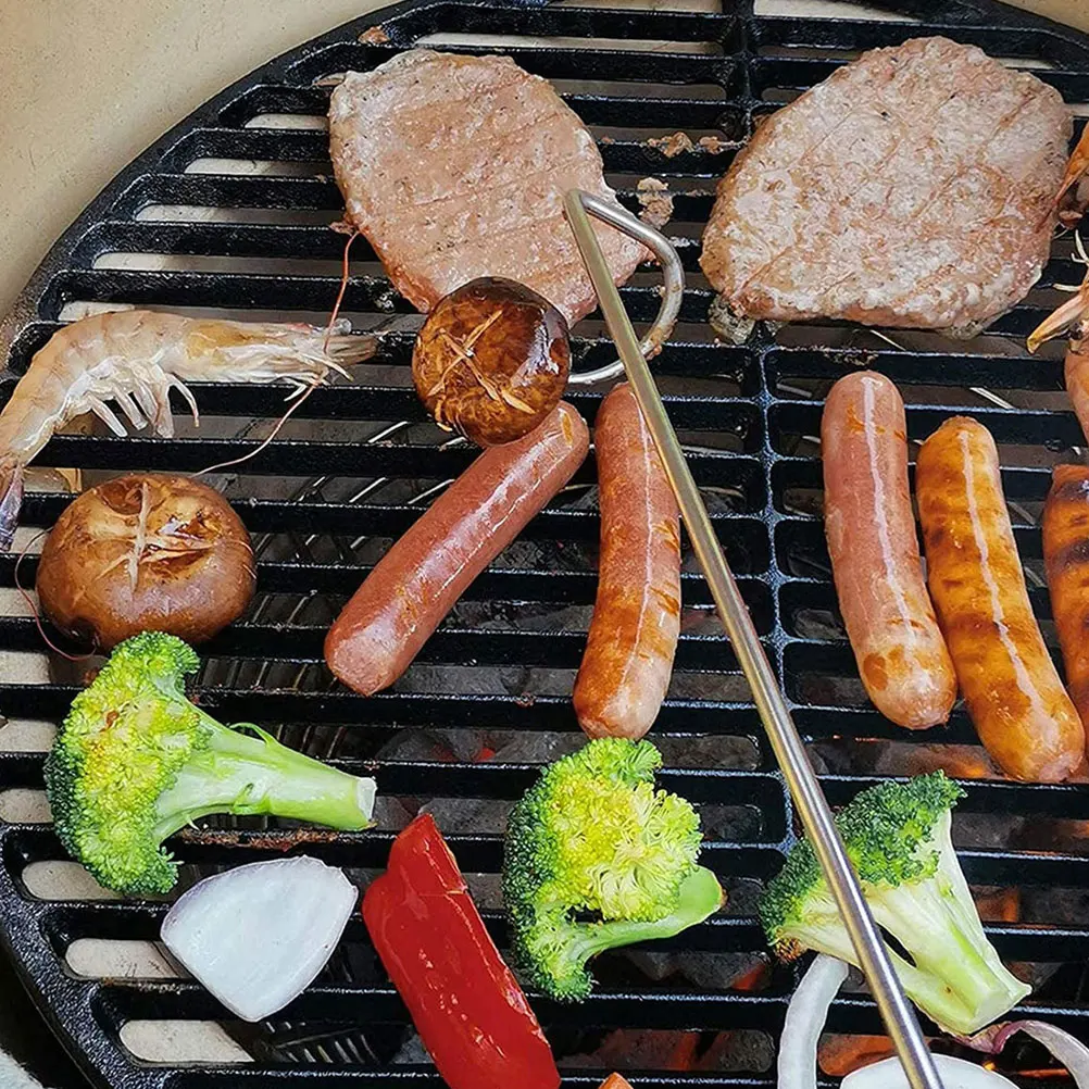 

2Pcs Stainless Steel Meat Hook BBQ Food Turner Long Handle Kitchen Tool Grilling Meat Hook Firm Hold Pork Chicken