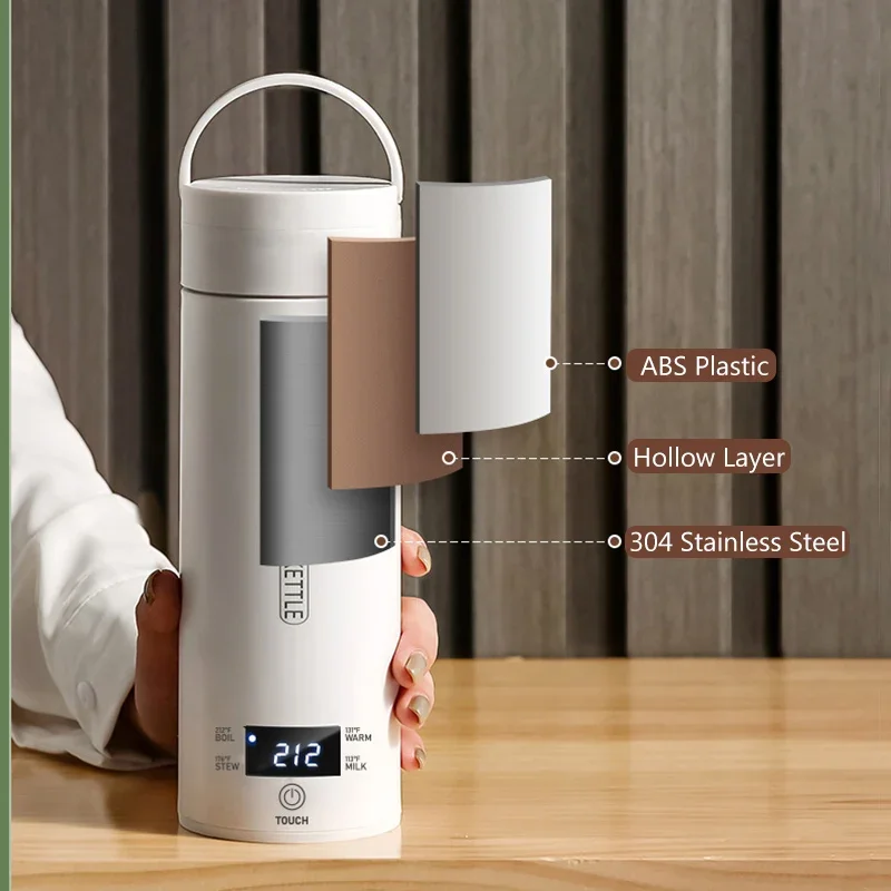 LED Display Portable Electric Water Boiling Cup 110V 220V Leakproof Travel Smart Heated Kettle Thermostatic Bottle Milk Warmer