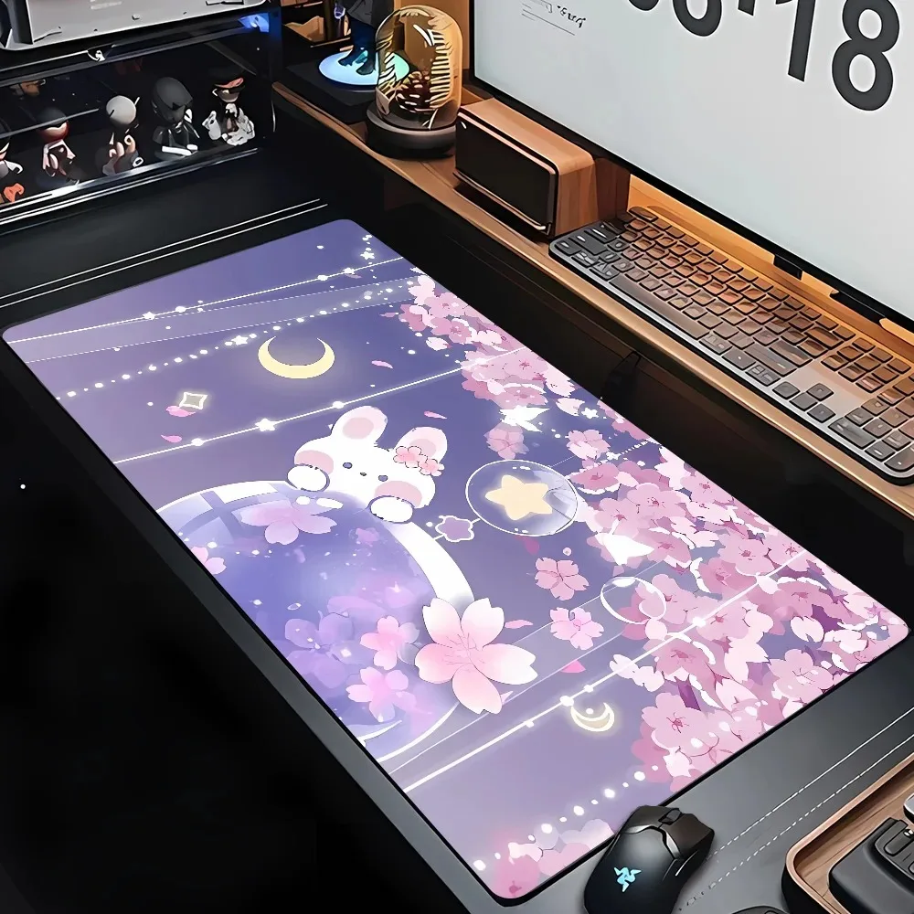 Flower Stars Rabbit Leather Desk Pad Mouse Protector Non-Slip Large Mouse Pad Home &Office Desk Mat PU Leather Laptop Desk Pad