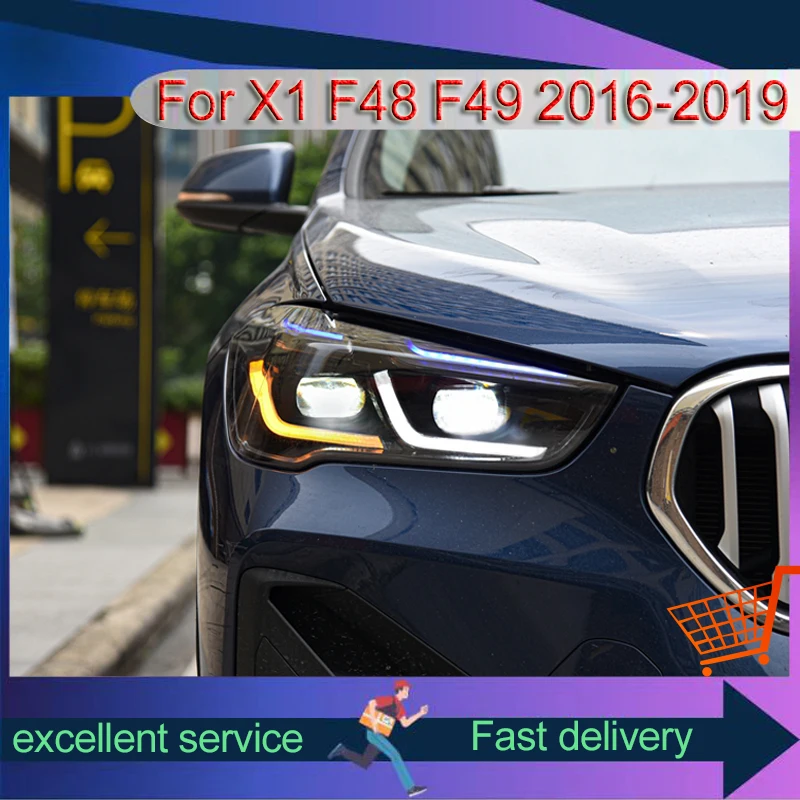 

Автомобильный передний фонарь для BMW X1 F48 F49 2016-2019, модификация в сборе со светодиодным указателем поворота, обновление объектива DRL, автоаксессуары