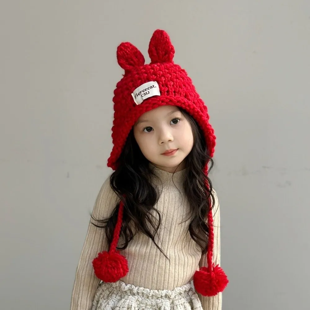 

Fashion Solid Color Baby Crochet Hat Soft Warm Rabbit Ear Hand Knitted Cap Autumn Winter Outdoor Ear Protection Cap