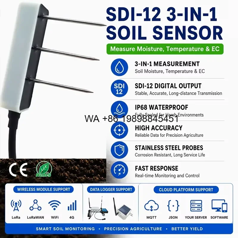 Wmwmnu Robust SDI-12 Advanced Soil Moisture Temperature EC Sensor with WIFI System for Agriculture Irrigation Rockwool Coco