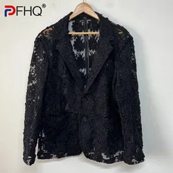 PFHQ Men's Haute Quality Blazers Summer Heavy Industry Embroidery Perspective Mesh Personalized Versatile Sunscreen Coat 21Z4559