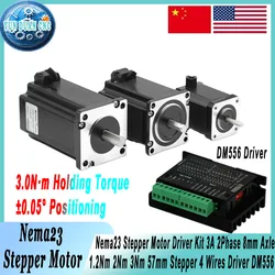 Nema23 Stepper Motor & DM556 Driver Kit 1.2Nm 2Nm 3Nm | 57mm CNC Motor 56/76/112mm for CNC Router/3D Printer/Laser Engraver