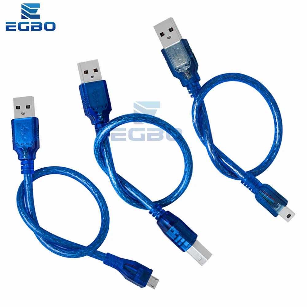 30cm USB Transparent blue Stable transmission PVC plastic tinned copper Mini Micro USB-B CABLE data transmission for arduino