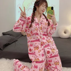 Sailor Moon Pajamas Set For Women Winter Warm Flannel Sleepwear 2 Pieces Anime Pijama Mujer Girls Roomwear Harajuku Nightgown