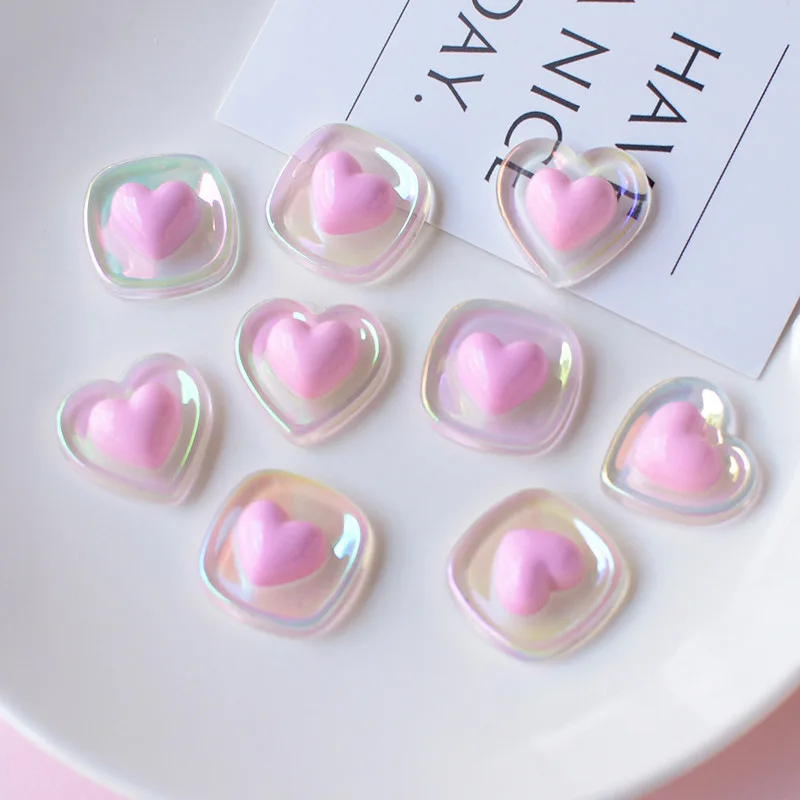 10pcs Mobile Phone Case Stickers Beautiful Pink Heart Non-sticky Stickers DIY Hairpin Handicrafts Accessories