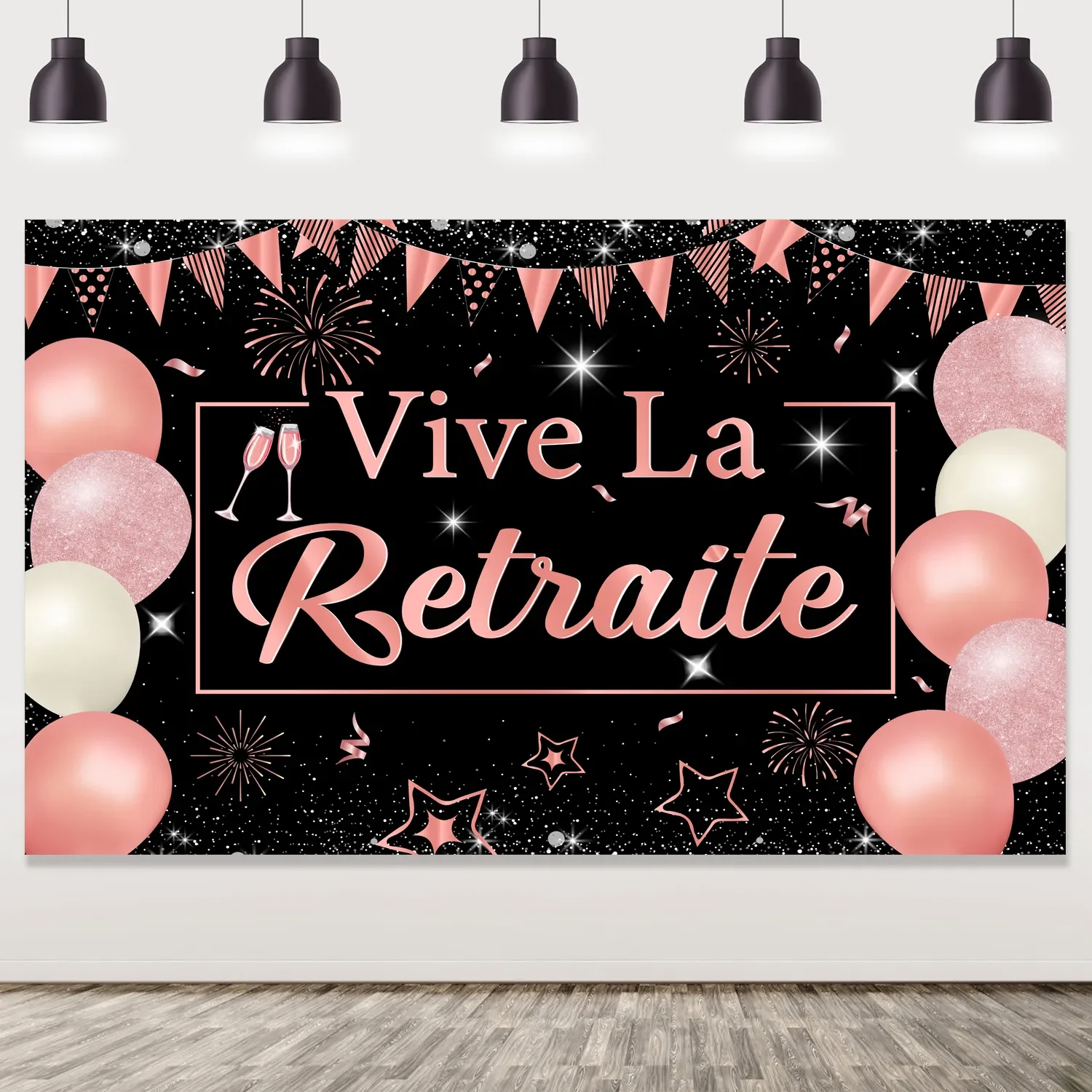 

Vive La Retraite Backdrop Retirement Party Decorations for Women Rose Gold Happy Retirement Backdrop Retirement Party Supplies