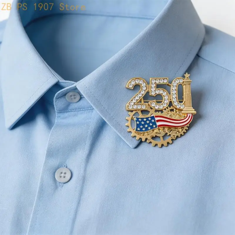 Stylish 250 Years US Independence Day Brooch Pin Alloy July 4Th Commemorative Jewelry Chest Pin 55KA