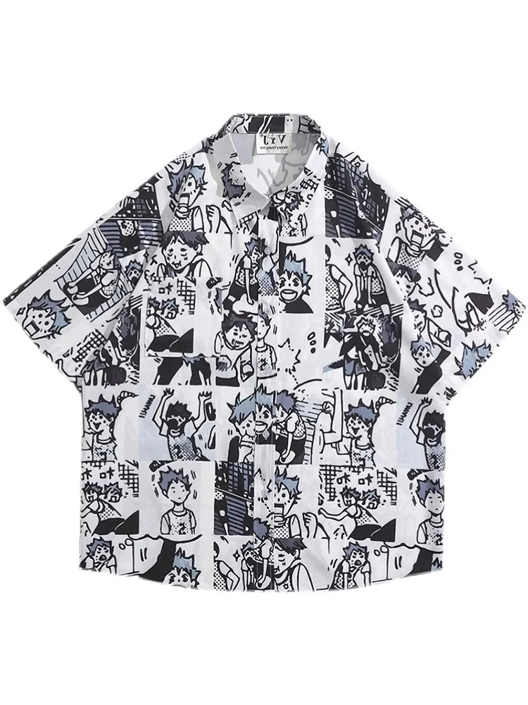 

Футболка с принтом в стиле японского аниме, летняя, повседневная, свободного кроя, для студентов и пар, из полиэфирного волокна